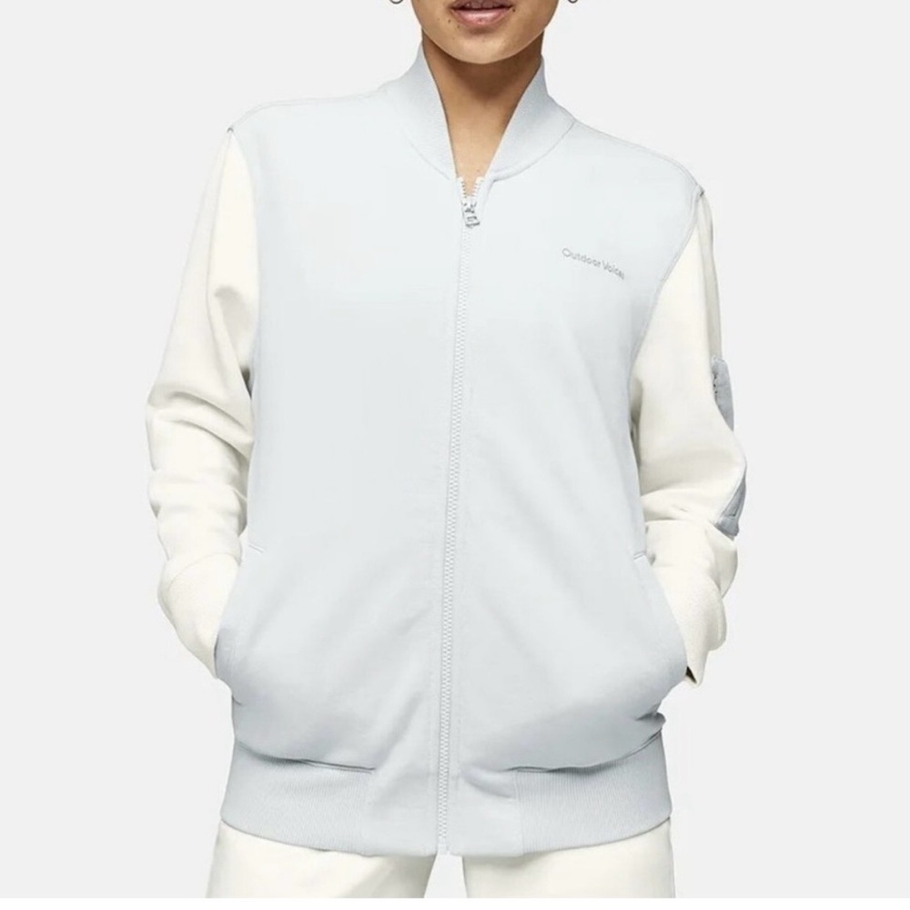 BNWT Outdoor Voices Light Blue and Cream Bomber Jacket small hole in back - Picture 8 of 8